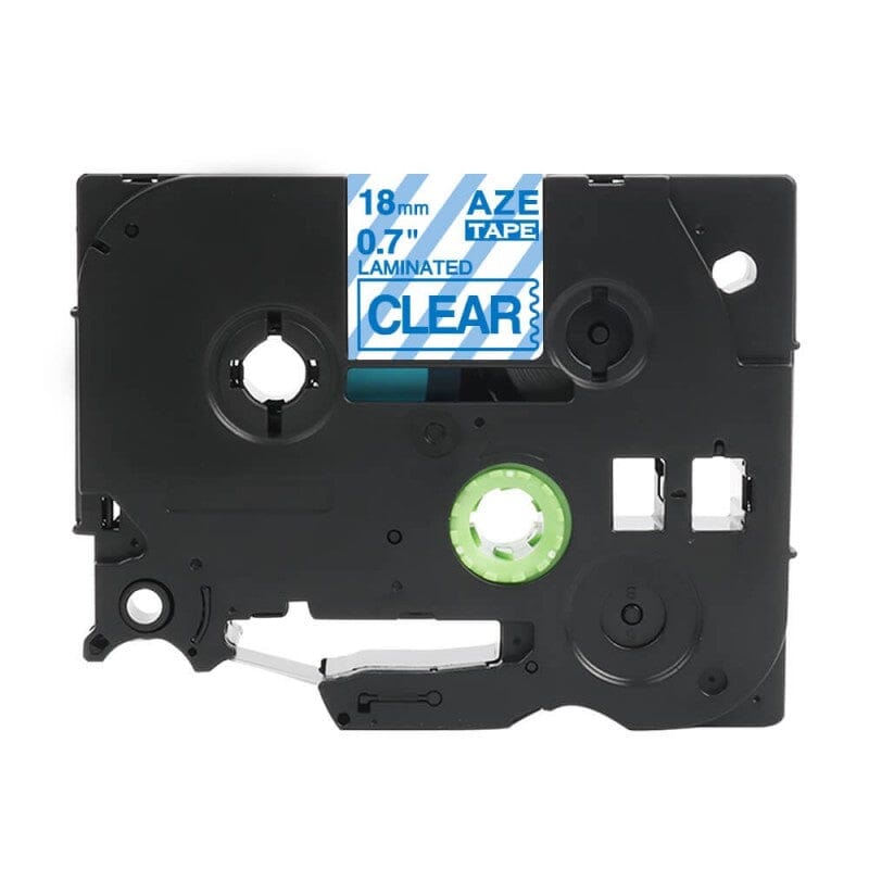 Brother TZe143 Tape blå tekst på gennemsigtig tape – 18mm x 8m – Uoriginal