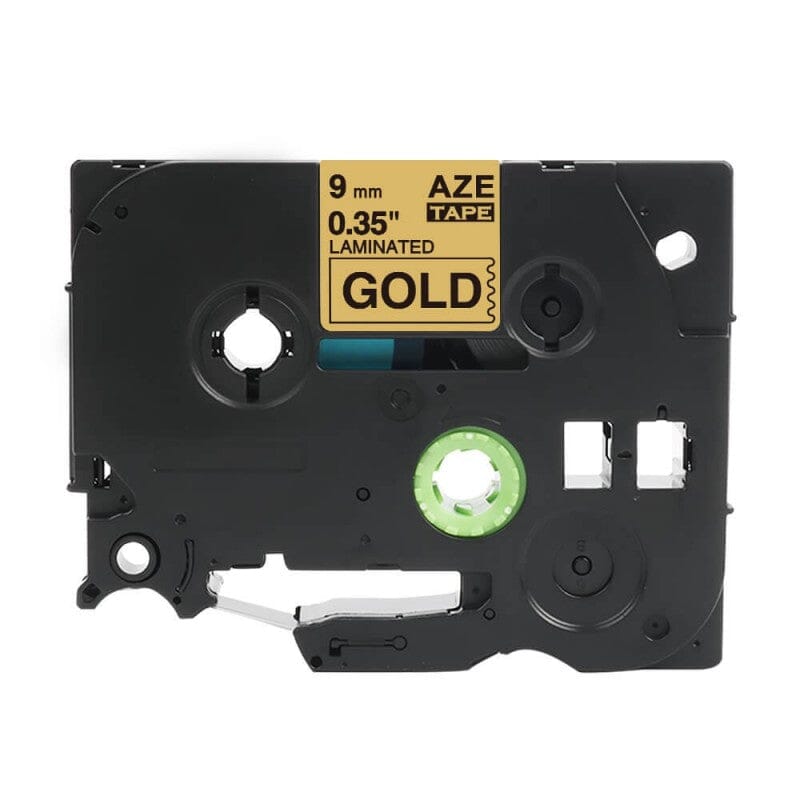 Brother Tze821 Tape sort tekst på guld tape – 9mm x 8m – Uoriginal