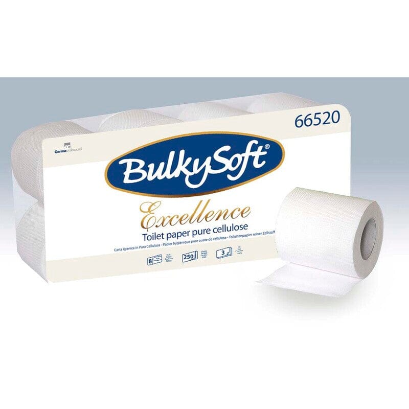 Bulky Soft Excellence Miljøvenligt toiletpapir 3-lags hvid, 72 ruller