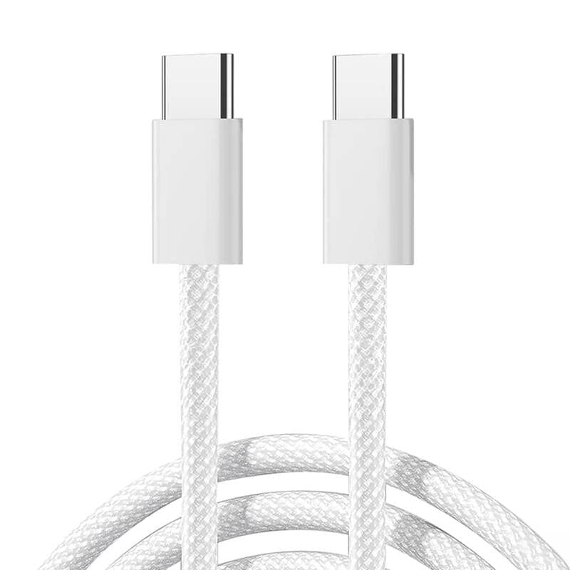 USB-C til USB-C kabel - Hvid stofkabel - 1 meter -60W